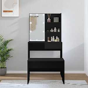 Komplet toaletne mizice z LED lučkami črn inženirski les