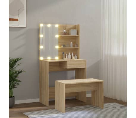 vidaXL Schminktisch-Set mit LED Sonoma-Eiche Holzwerkstoff