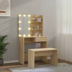 vidaXL Set de măsuță de toaletă cu LED, stejar sonoma, lemn prelucrat