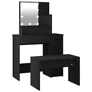 Set toaletního stolku s LED černý kompozitní dřevo - obrázek 2