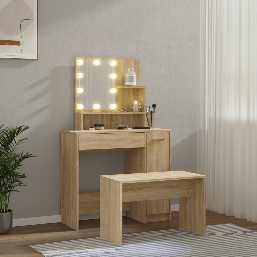 Thumbnail - vidaXL Schminktisch-Set mit LED Sonoma-Eiche Holzwerkstoff