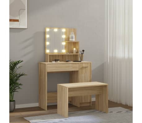 vidaXL Juego de tocador con LED madera contrachapada roble Sonoma