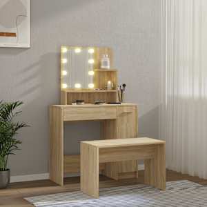 vidaXL Juego de tocador con LED madera contrachapada roble Sonoma
