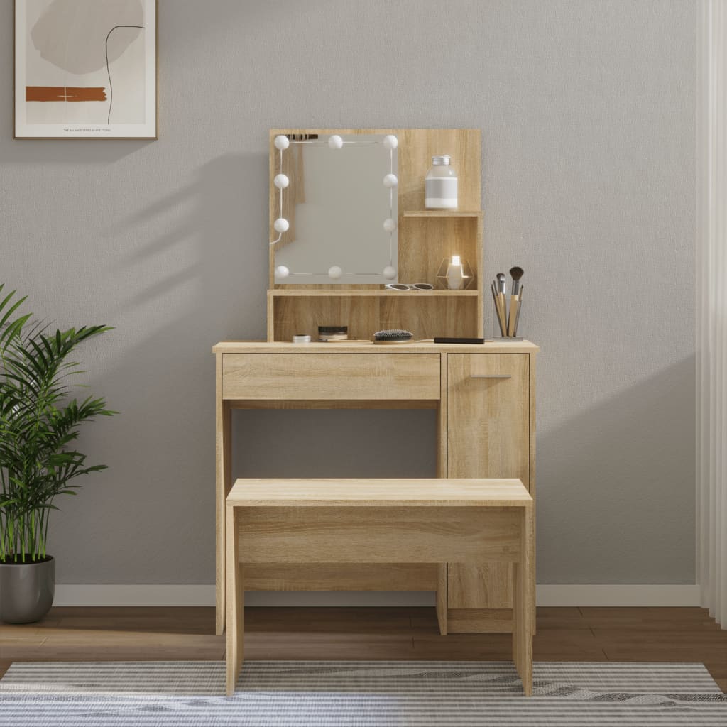 vidaXL Zestaw z toaletk i owietleniem LED, db sonoma