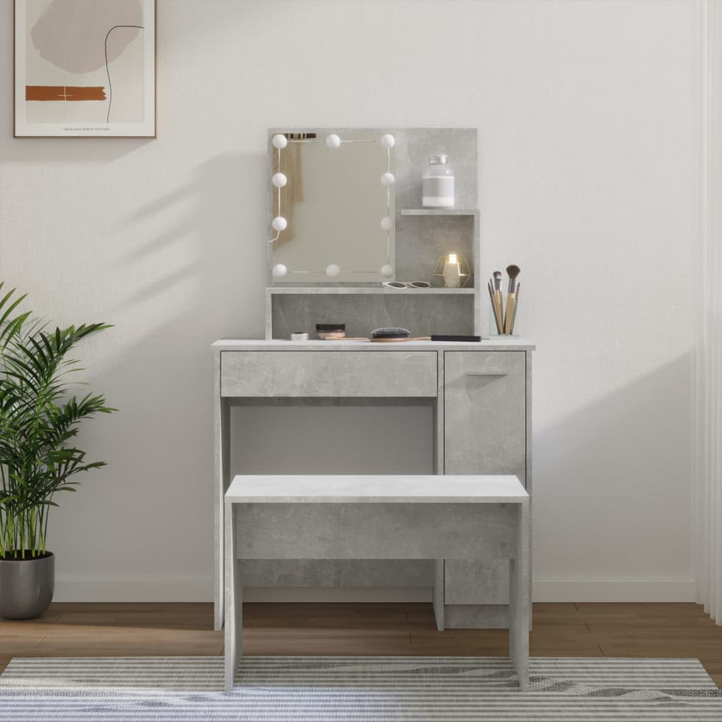 vida XL Schminktisch-Set mit LED Betongrau Holzwerkstoff