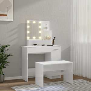 vidaXL Juego de tocador con LED madera contrachapada blanco brillante