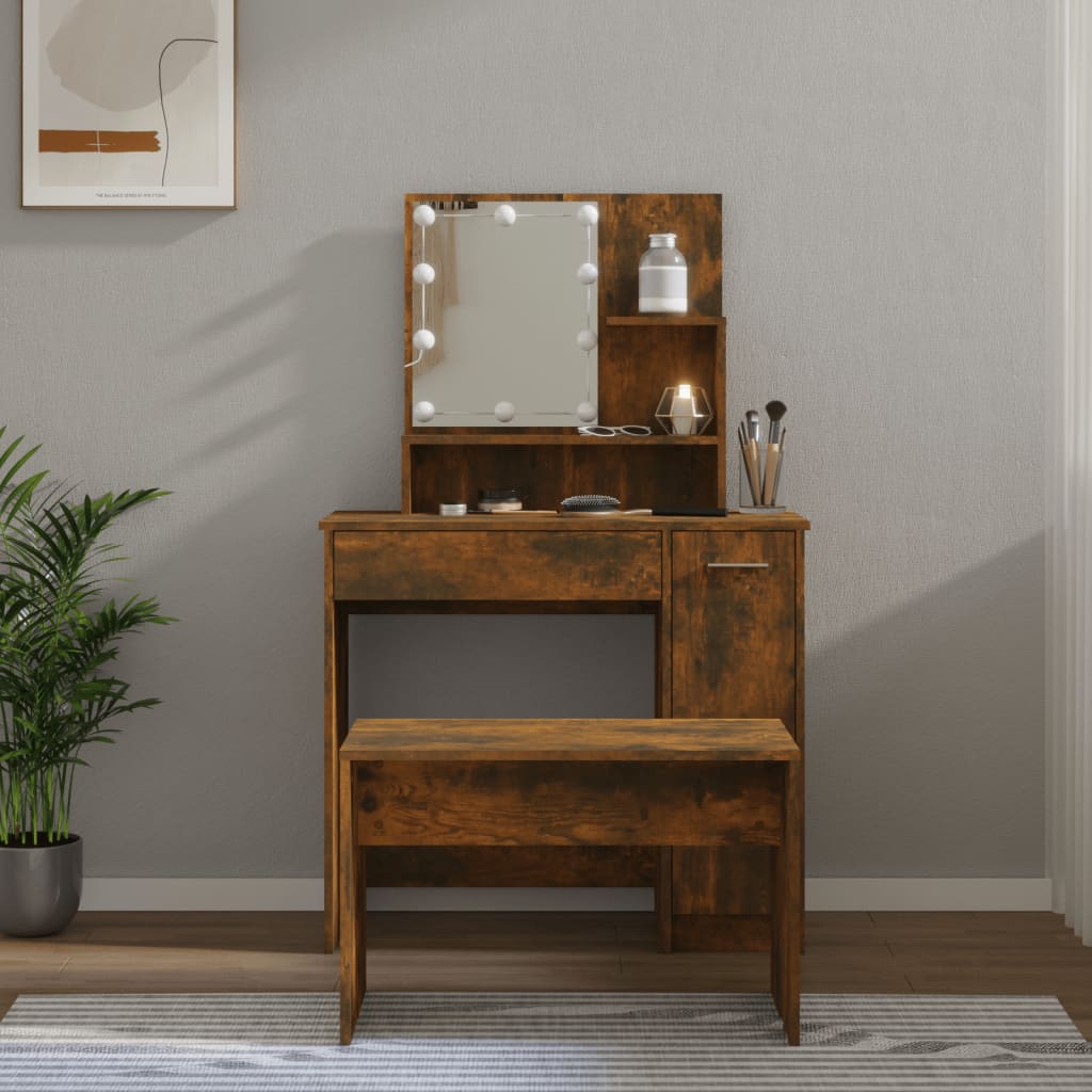 vidaXL Dressing Table Set with LED Smoked Oak Engineered Wood