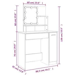 Toaletní stolek sada s LED hnědý dub kompozitní dřevo - obrázek 15