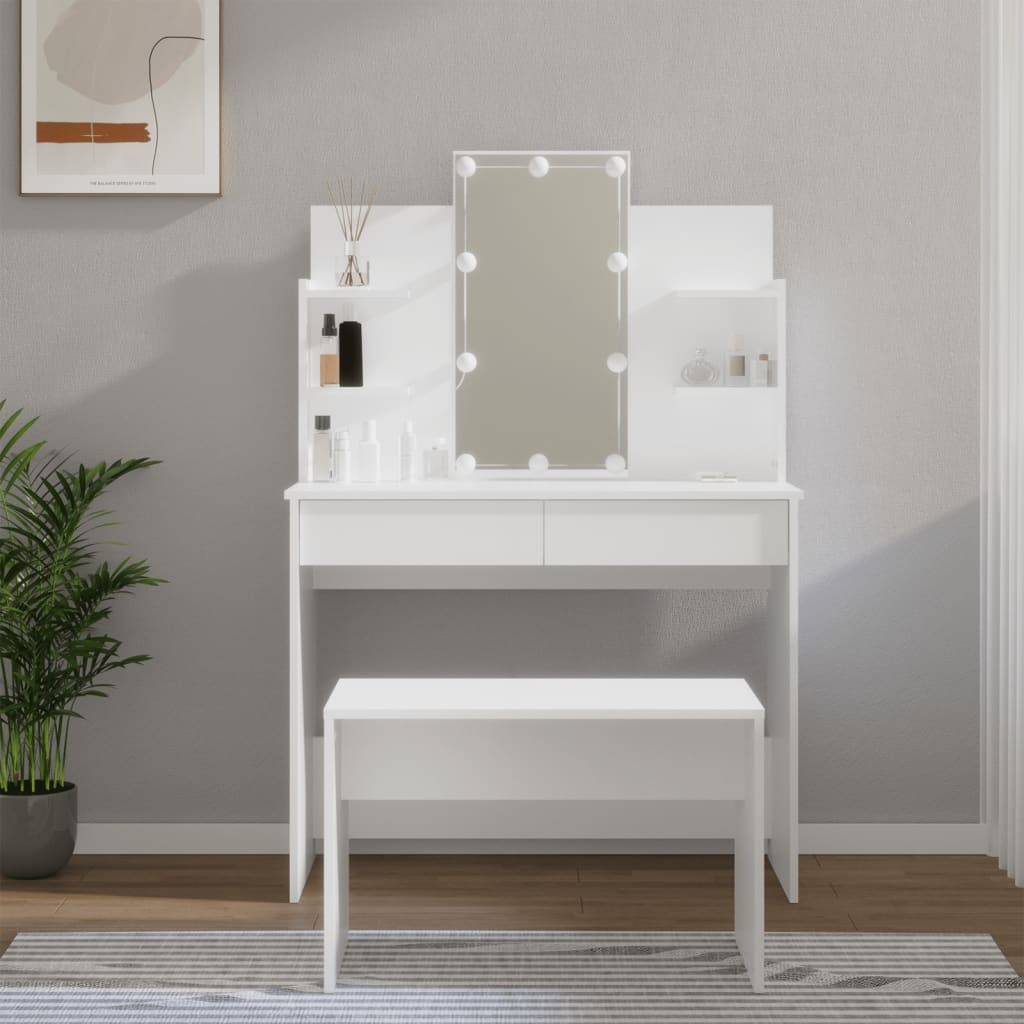 vidaXL Set măsuță de toaletă cu LED, alb, lemn prelucrat vidaXL imagine noua 2022