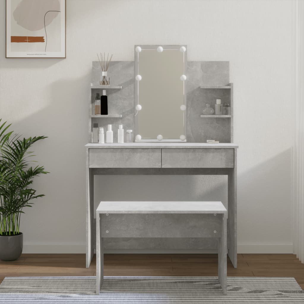 Toaletní stolek sada s LED betonově šedý kompozitní dřevo