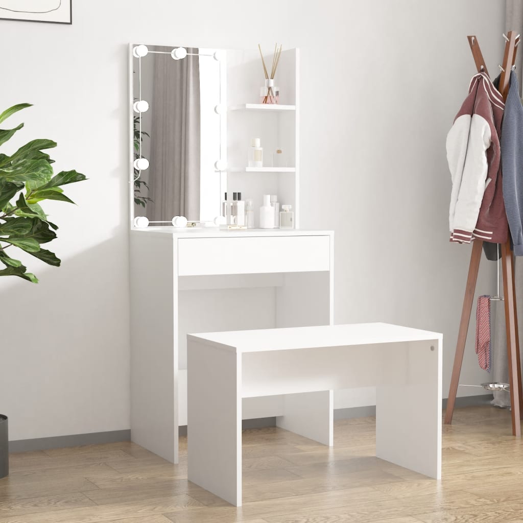 Petrashop  Toaletní stolek sada s LED bílý kompozitní dřevo