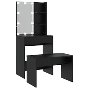 Set toaletního stolku s LED černý kompozitní dřevo - obrázek 2