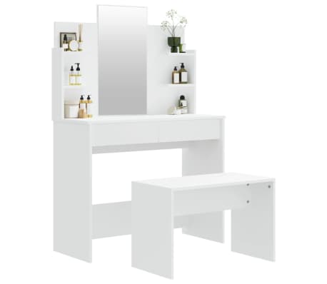 vidaXL ドレッシングテーブルセット ホワイト 96x40x142cm