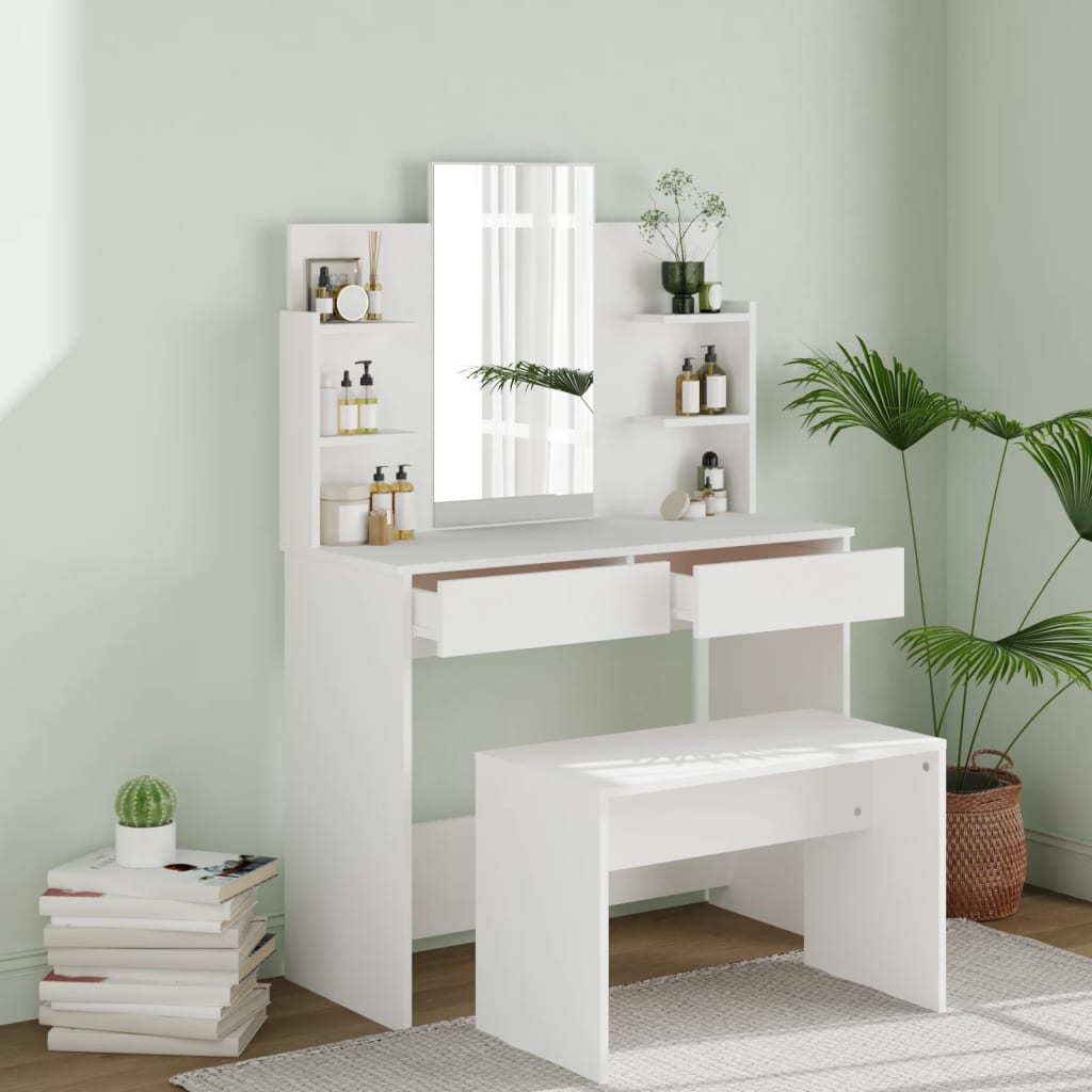 vidaXL Set măsuță de toaletă, alb, 96x40x142 cm 96x40x142 imagine noua 2022