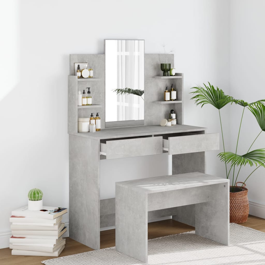 vidaXL Set cu masă de toaletă, gri beton, 96x40x142 cm