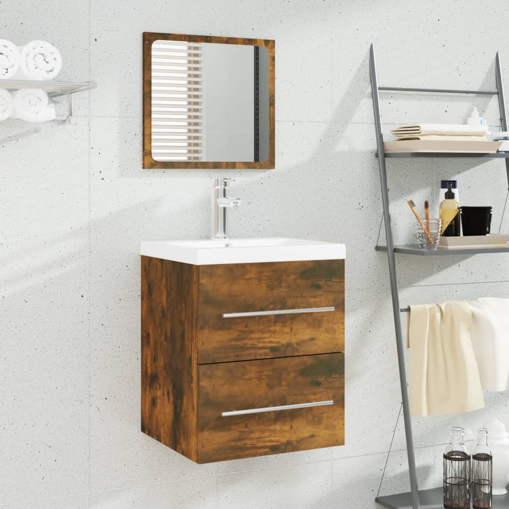 vidaXL Meuble lavabo avec bassin intégré Chêne fumé Bois d'ingénierie