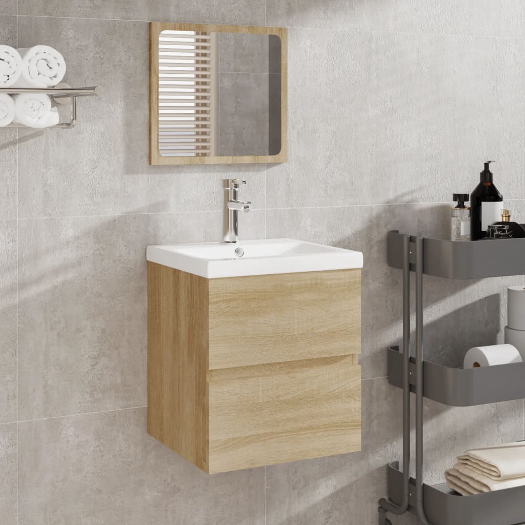 vidaXL Waschbeckenunterschrank mit Waschbecken Spiegel Sonoma Eiche
