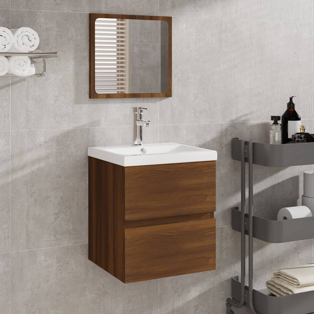 vidaXL Armoire lavabo de salle de bain bassin et miroir Chêne marron