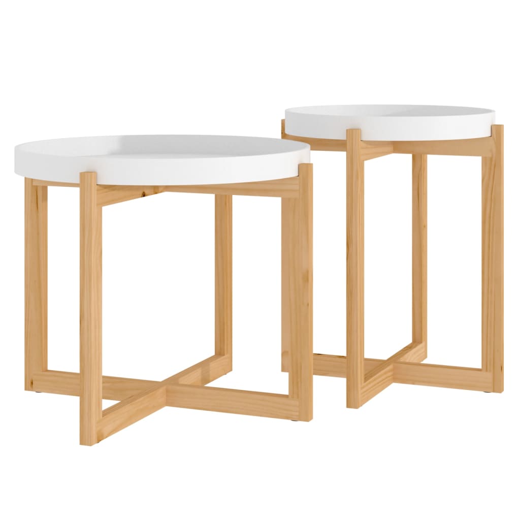 Image of vidaXL Coffee Tables 2 pcs White Engineered Wood and Solid Wood Pine