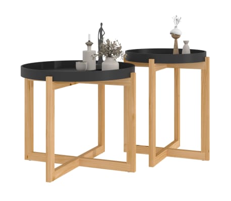 vidaXL Kavos staliukai, 2vnt., juodi, apdirbta mediena/pu&scaron;ies masyvas