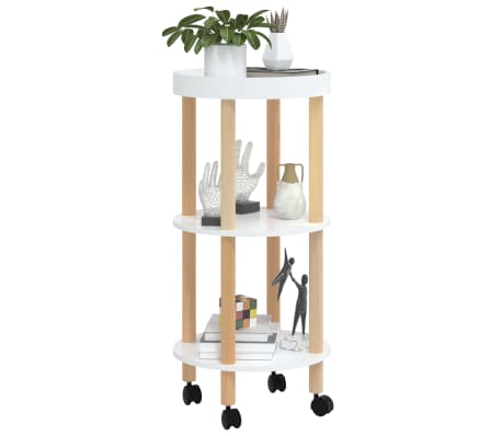 vidaXL Chariot &agrave; 3 niveaux Blanc 38x38x82 cm Bois d'ing&eacute;nierie et pin