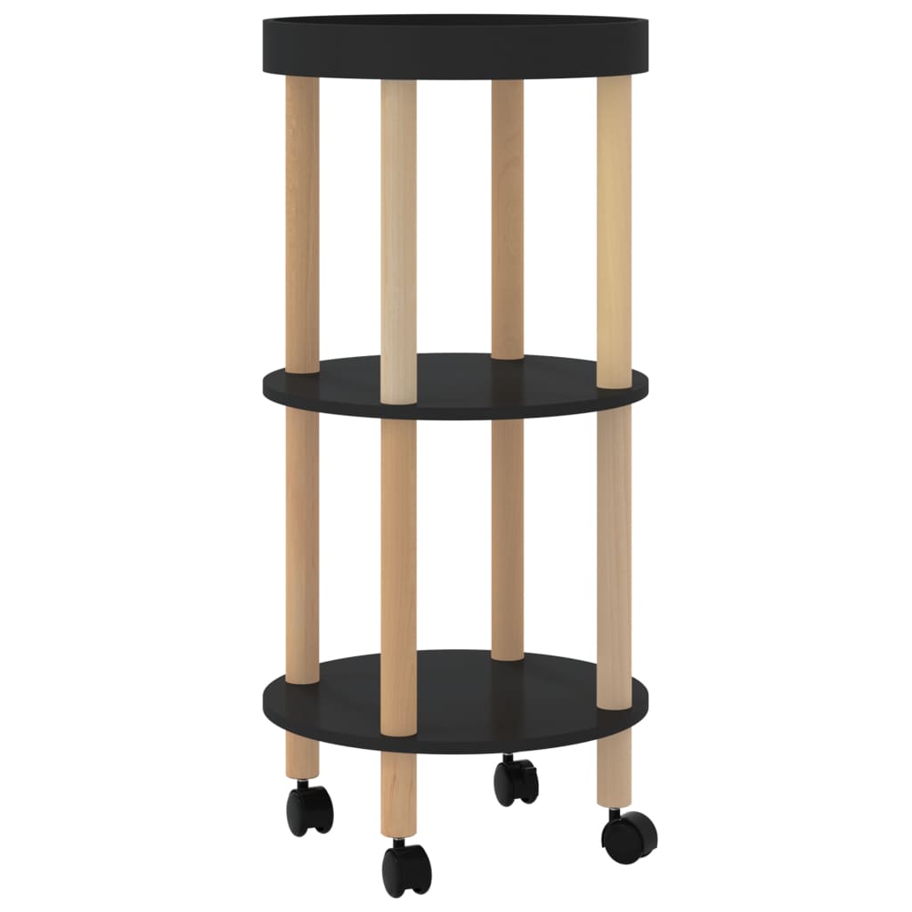 VidaXL 3-tier Trolley Black 38x38x82cm Engineered Wood&Solid Wood Pine