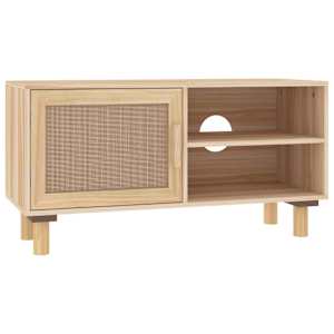 TV stolek hnědý 80x30x40 cm masivní borovice a přírodní ratan - obrázek 2