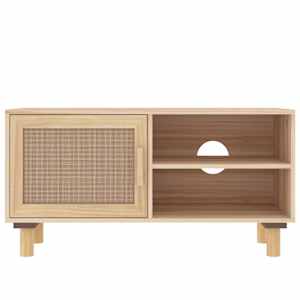 TV stolek hnědý 80x30x40 cm masivní borovice a přírodní ratan - obrázek 4