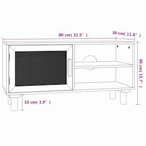 TV stolek hnědý 80x30x40 cm masivní borovice a přírodní ratan - obrázek 8
