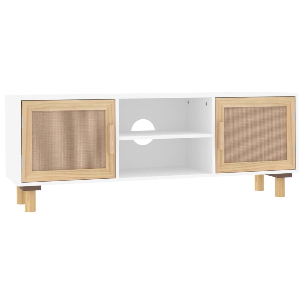 Thumbnail - vidaXL TV-Schrank Weiß 105x30x40 cm Massivholz Kiefer Natur-Rattan