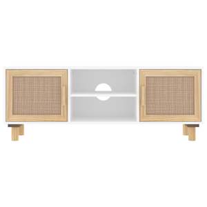 TV stolek bílá 105x30x40 cm masivní borovice a přírodní ratan - obrázek 4