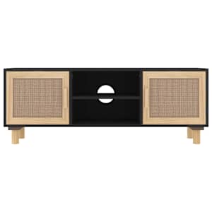 TV stolek černý 105x30x40 cm masivní borovice a přírodní ratan - obrázek 4