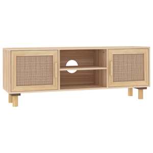TV stolek hnědý 105x30x40 cm masivní borovice a přírodní ratan - obrázek 2