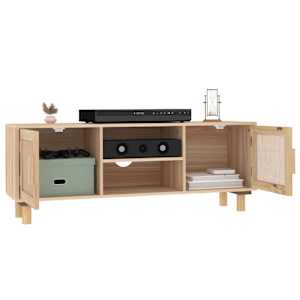 TV stolek hnědý 105x30x40 cm masivní borovice a přírodní ratan - obrázek 3
