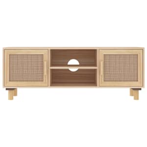 TV stolek hnědý 105x30x40 cm masivní borovice a přírodní ratan - obrázek 4