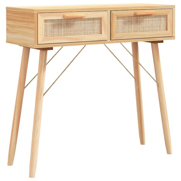vidaXL konsoollaud, pruun, 80x30x75 cm, m&auml;nnipuit ja naturaalne rotang