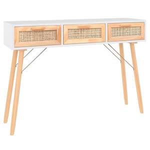 vidaXL konsoollaud, valge, 105x30x75 cm, m&auml;nnipuit/naturaalne rotang