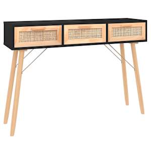 vidaXL konsoollaud, must, 105x30x75 cm, m&auml;nnipuit ja naturaalne rotang