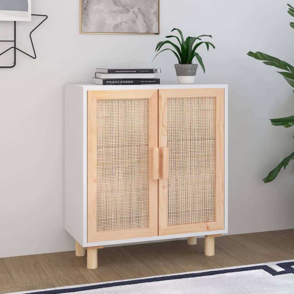 Credenza Madia Moderna Buffet da cucina Bianca 100x35x74 cm in Legno  Massello di Pino ITD15010