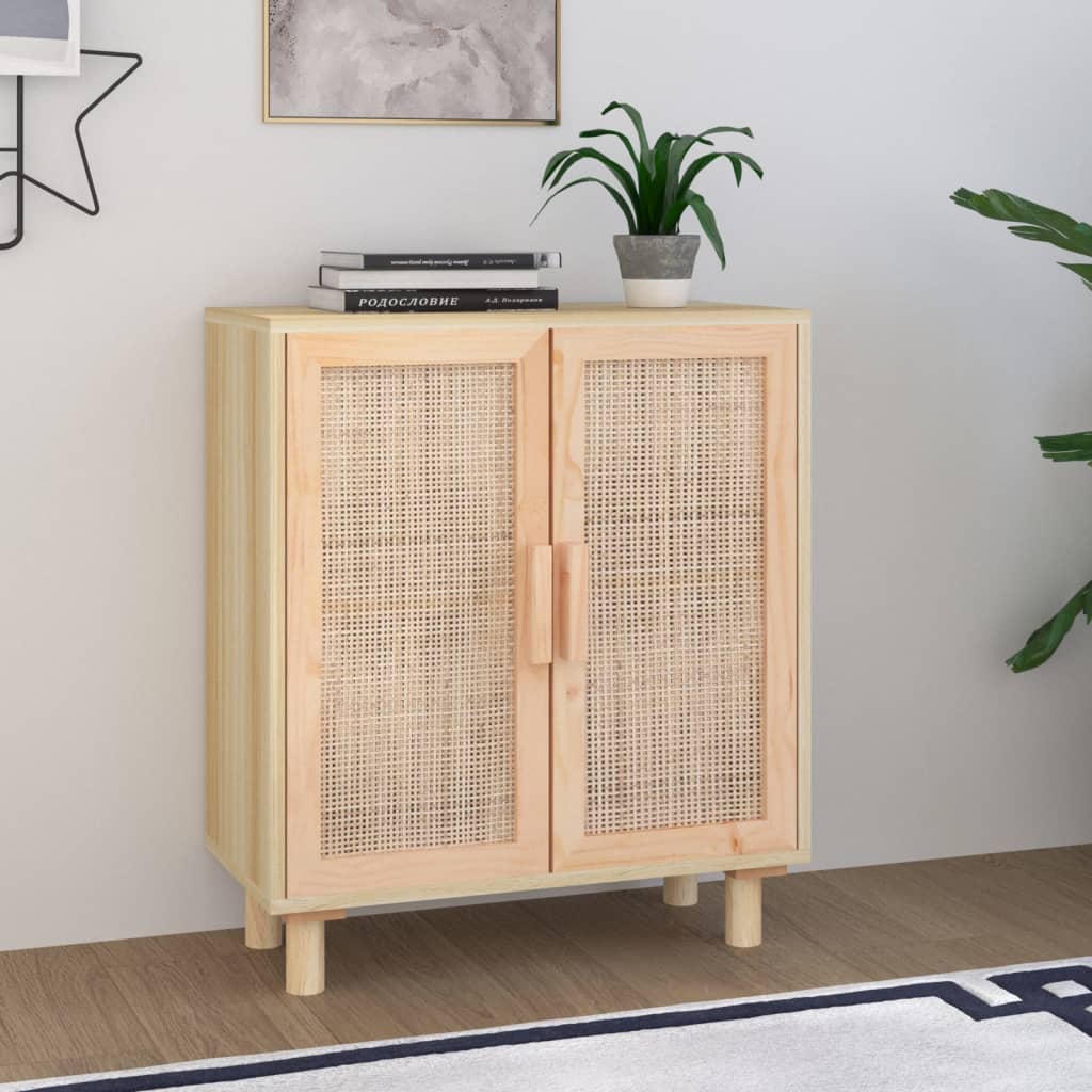 vidaXL Sideboard Braun 60x30x70 cm Massivholz Kiefer und Natur-Rattan