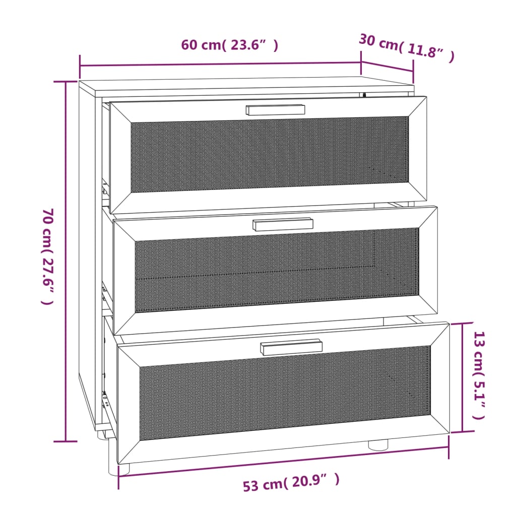 Servanta vidaXL, negru, 60x30x70 cm, lemn masiv pin si ratan natural 2 8720287102571 g en hd 7