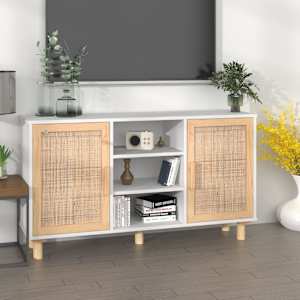 Komoda bela 105x30x60 cm trdna borovina in naravni ratan