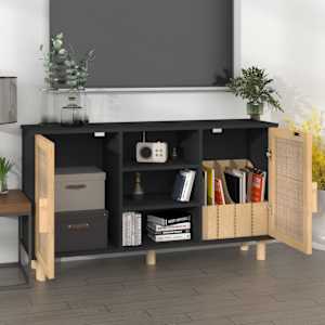 vidaXL Skenkur 105x30x60cm Sv&ouml;rt Gegnheil Fura og N&aacute;tt&uacute;rul. Spanskreyr