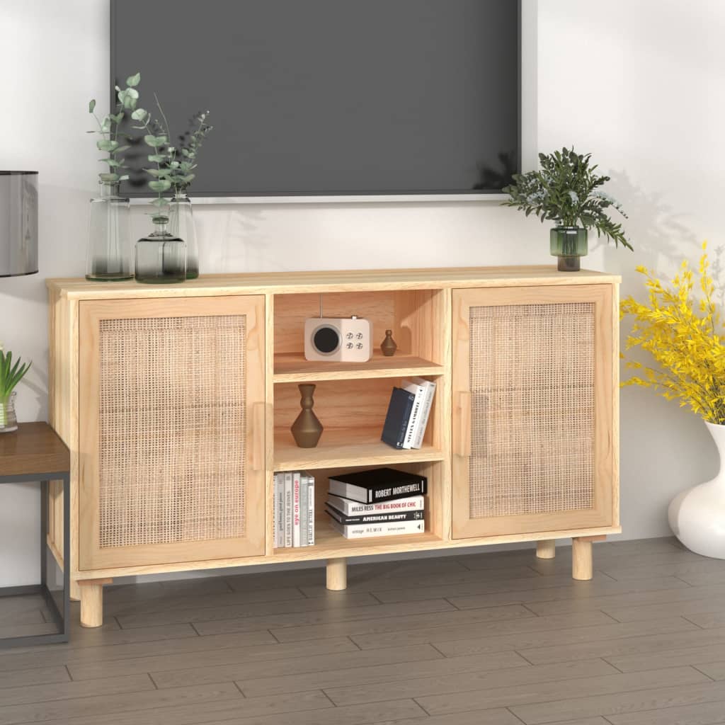 vidaXL Sideboard Braun 105x30x60 cm Massivholz Kiefer und Natur-Rattan