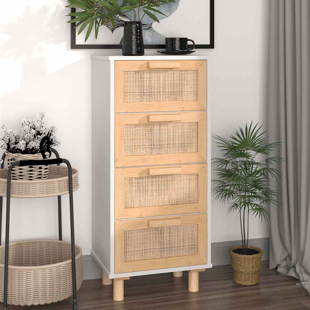 vidaXL Sideboard Weiß 40x30x90 cm Massivholz Kiefer und Natur-Rattan