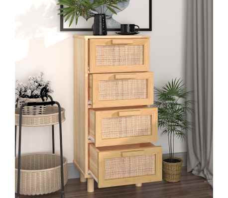 vidaXL Sideboard Brown 40x30x90 cm Solid Wood Pine and Natural Rattan