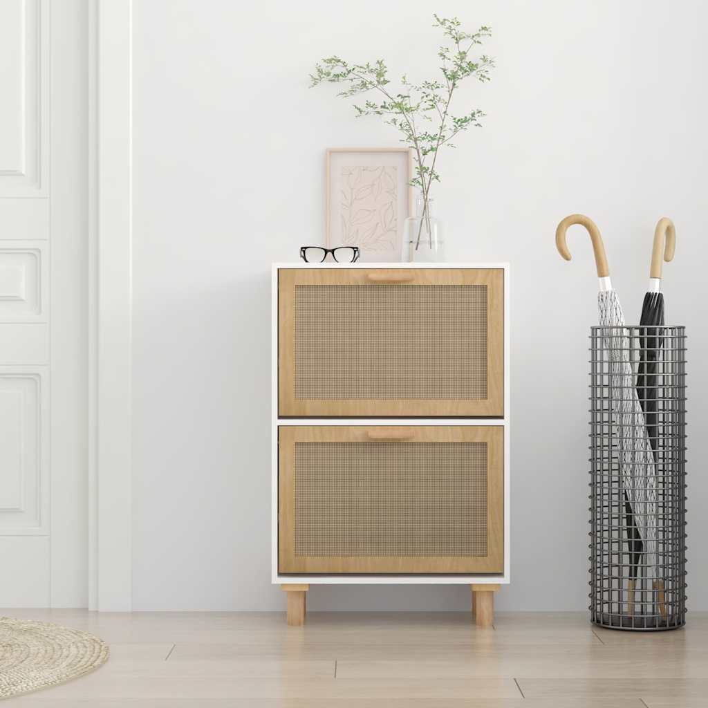 vidaXL Schoenenkast 52x25x80 cm bewerkt hout en natuurlijk rattan wit, foto 2