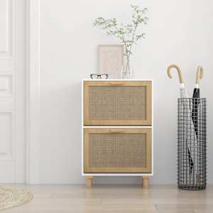 Botník bílý 52 x 25 x 80 cm kompozitní dřevo a přírodní ratan - obrázek 3
