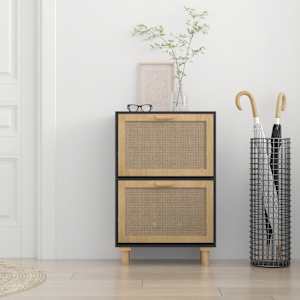 Botník černý 52 x 25 x 80 cm kompozitní dřevo a přírodní ratan - obrázek 3