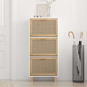 Botník bílý 52 x 25 x 115 cm kompozitní dřevo a přírodní ratan - obrázek 3